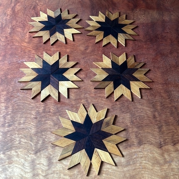 Set of 5 MCM Geometric Teak Wood Trivets - Picture 1 of 3